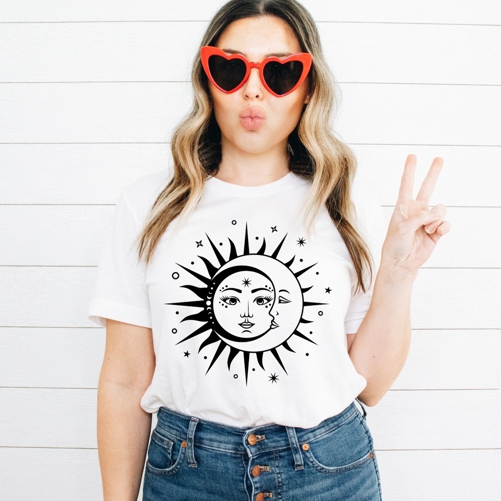 Sun moon graphic tee, 100% Cotton moon shirt, mystical shirt, sun top, gift